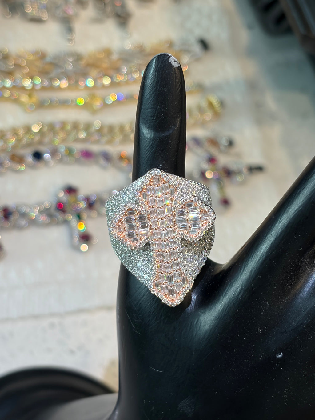 Two tone Baguette Cross Statement Ring